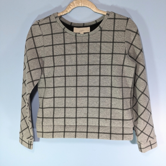 LOFT Gray/Black Plaid Scuba Sweatshirt/ Top - Picture 1 of 4